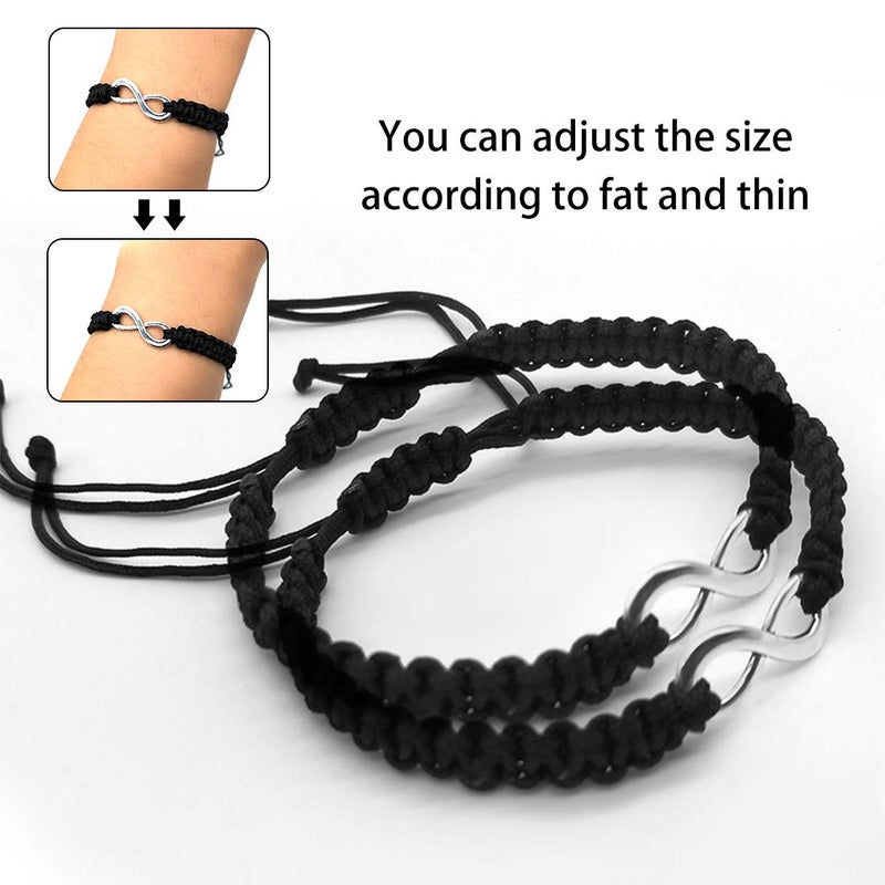 MJartoria Couples Bracelets, Personalized Matching Bracelets for Couples His and Hers, Sign Handmade Rope Braided Rhinestone, Stainless Steel BFF Bracelets for 2 (White) - Image 4